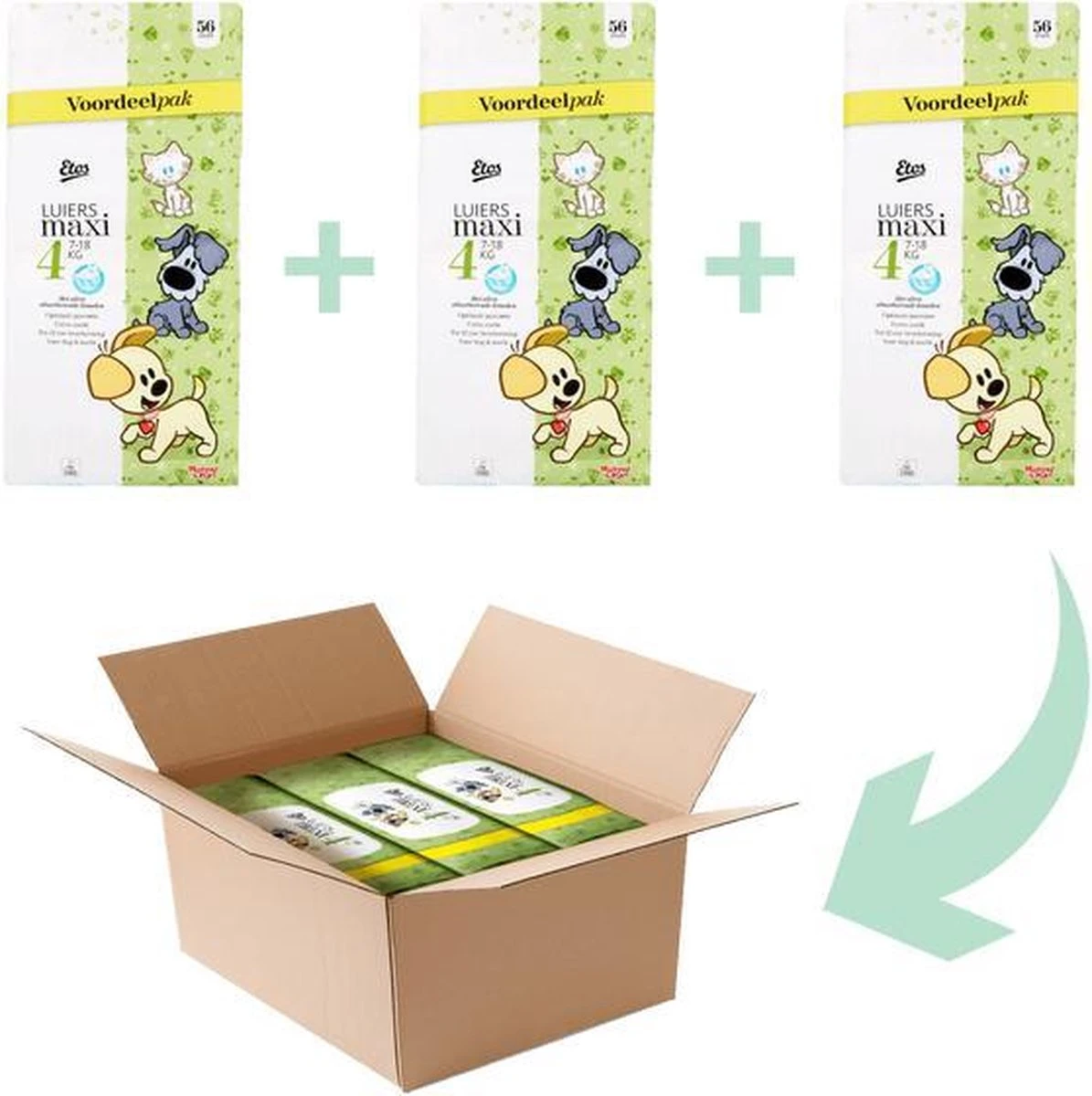 Etos Woezel & Pip Luiers Maxi Maat 4 - 7-18 Kg - Maandbox 168 Stuks (3 X 56 Stuks) - Image 2