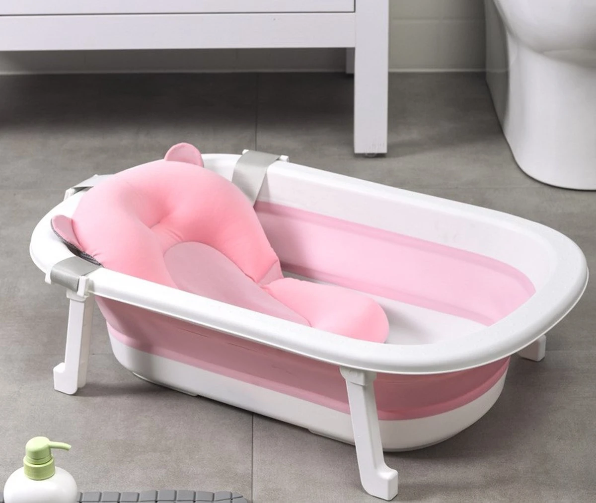 Babybadje - Peuterbadje - Opvouwbaar - Incl. Baby Badkussen - 84 Cm Lang - 0 Tot 3 Jaar - Roze - Image 3