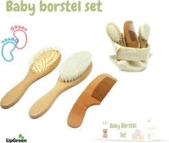 UpGreen® - Baby Verzorgingsset – Baby Borstel – Baby Borstel Set - Kraamcadeau – Baby Manicureset - Baby Verzorgingsproducten – Baby Borstel En Kam – Baby Kam – Baby Borstel Hout – Baby Haarborstel – Baby Borstel Geitenhaar