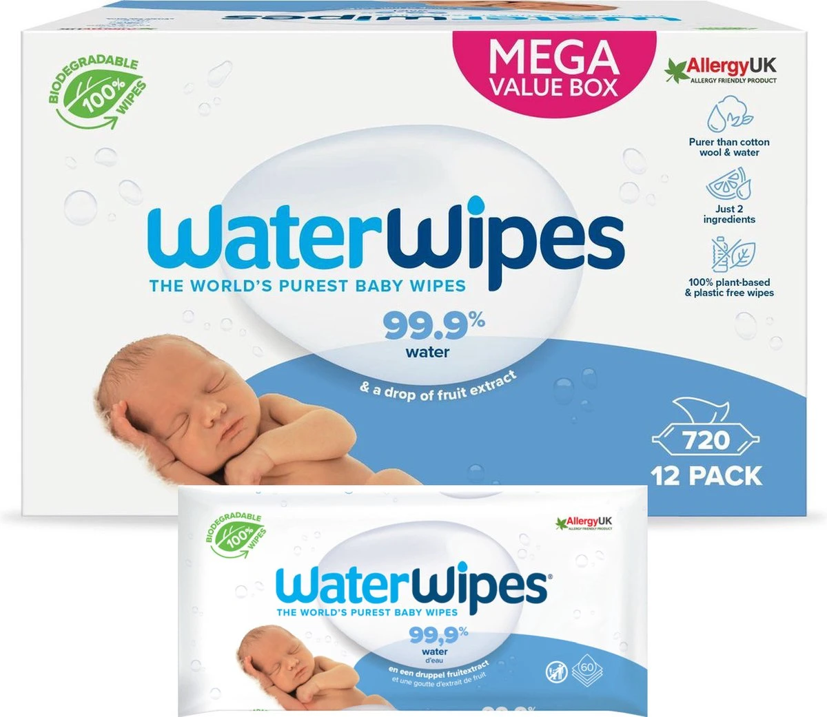WaterWipes Billendoekjes Bio - 12 X 60 Stuks - 720 Doekjes