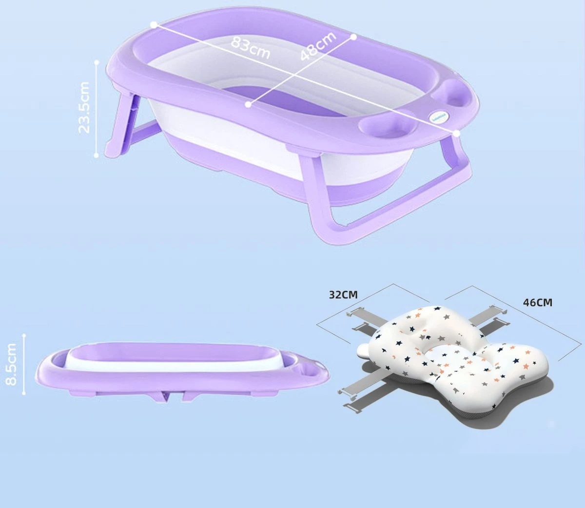 K IKIDO Babybadje - 3 In 1 Opvouwbaar - Multifunctioneel - Inclusief Badkussen - Baby Badje - Babybad - Peuterbadje - Lichtgewicht - Blauw - Image 3