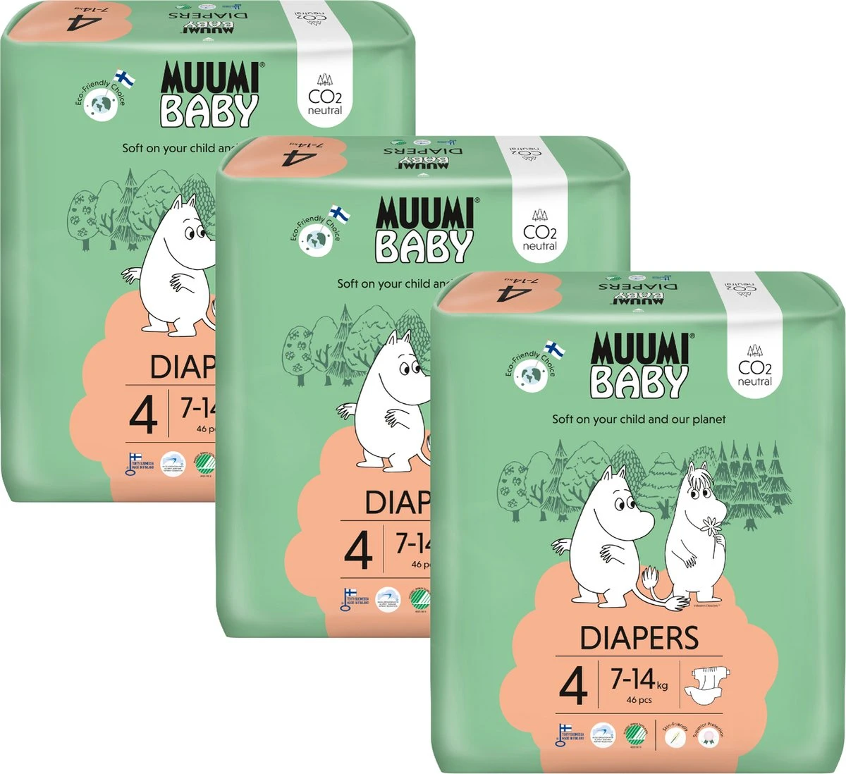 Eco Muumi Baby Luiers Maat 4 - 7-14 Kg - 138 Stuks - Ecologisch