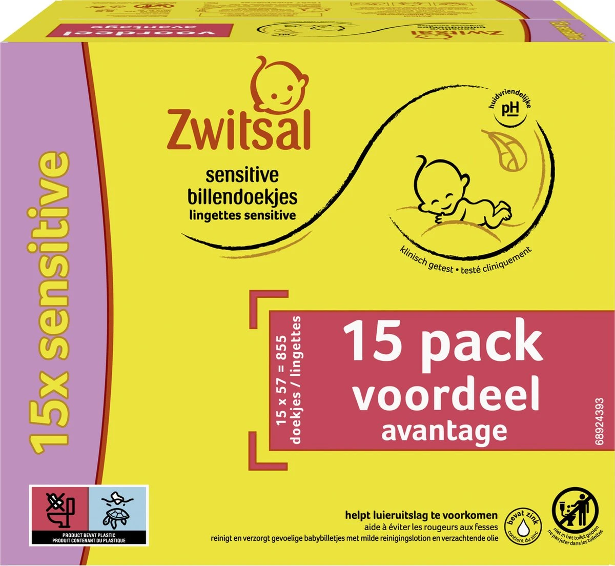 Zwitsal Sensitive Billendoekjes Alcoholvrij - 855 Doekjes - Voordeelverpakking - Image 2