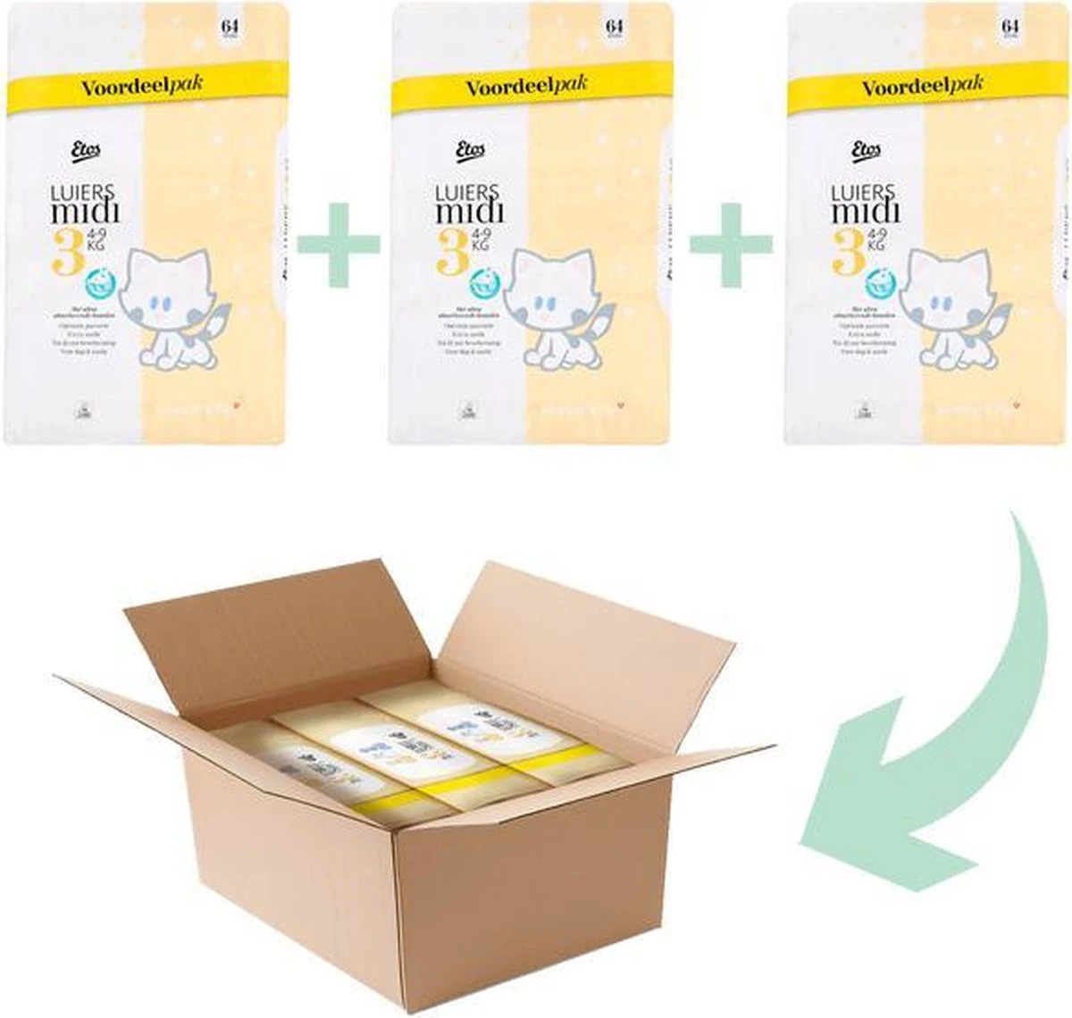 Etos Woezel Pip - Luiers Maat 3 4-9 Kg - Maandbox 192 Stuks 3 X 64 Stuks - Image 2