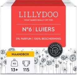 LILLYDOO Huidvriendelijke Luiers - Maat 6 (13-18 Kg) - 115 Stuks - Maandbox