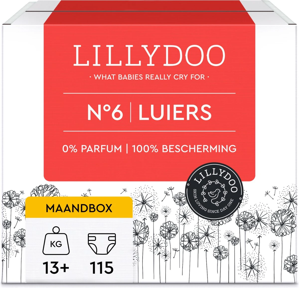 LILLYDOO Huidvriendelijke Luiers - Maat 6 (13-18 Kg) - 115 Stuks - Maandbox