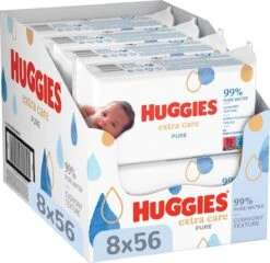 Huggies Billendoekjes - Pure Extra Care - 8 X 56 Stuks - 448 Doekjes - Voordeelverpakking
