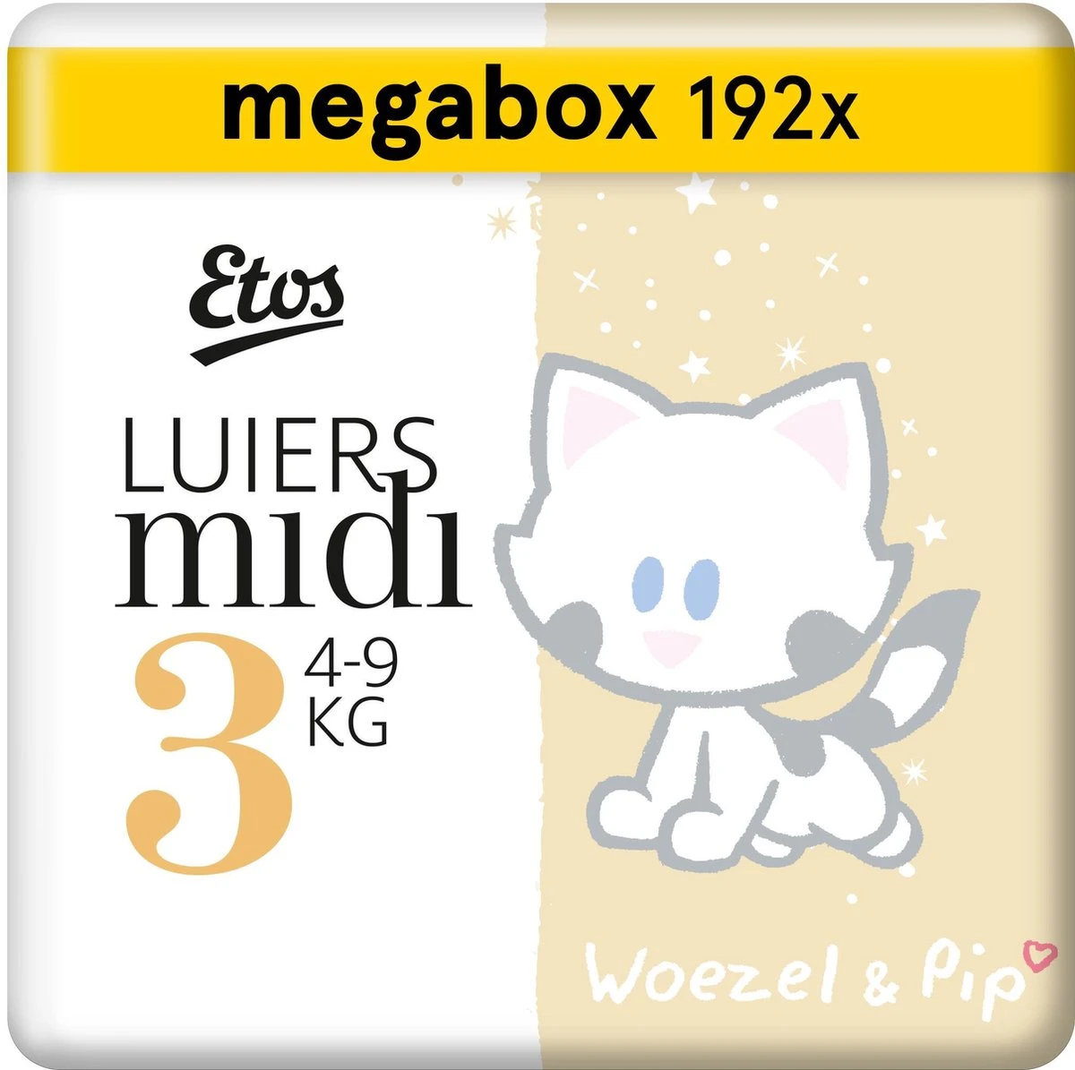 Etos Woezel Pip - Luiers Maat 3 4-9 Kg - Maandbox 192 Stuks 3 X 64 Stuks