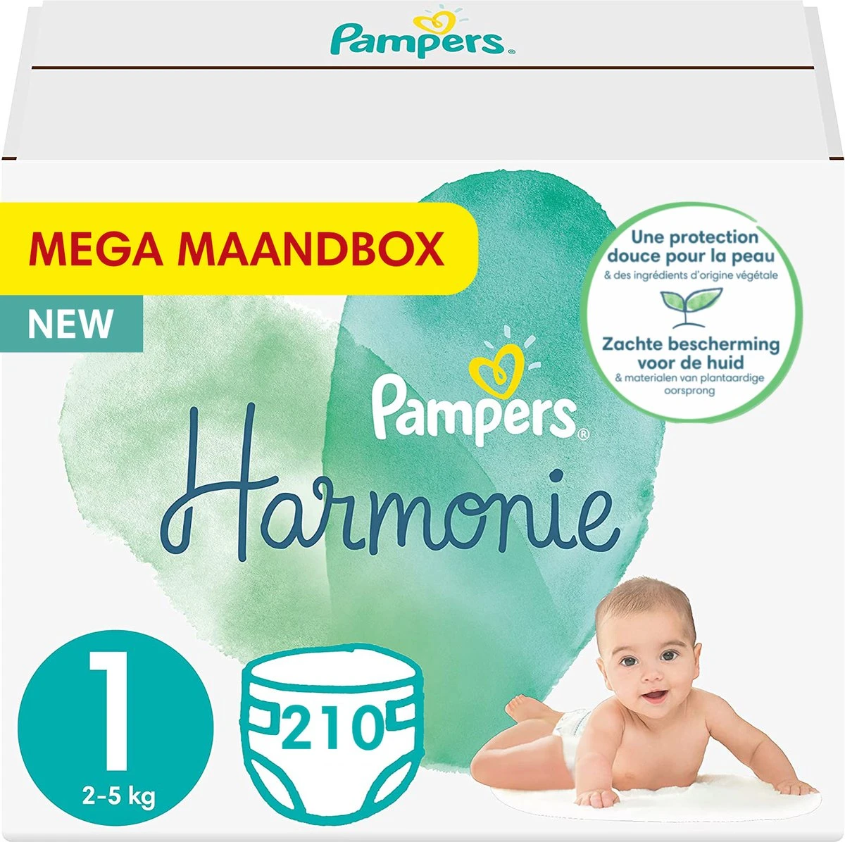 Pampers® Pampers - Harmonie / Pure - Maat 1 - Mega Maandbox - 210 Luiers