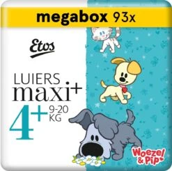 Etos Woezel & Pip Luiers Maxi+ Maat 4+ - 9-20 Kg - Megabox - 93 Stuks
