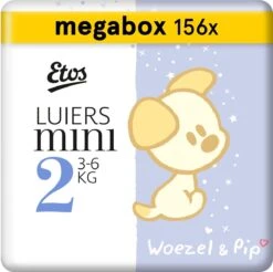 Etos Woezel & Pip Luiers Mini Maat 2 - 3-6 Kg - 156 Stuks (3 X 52 Stuks)
