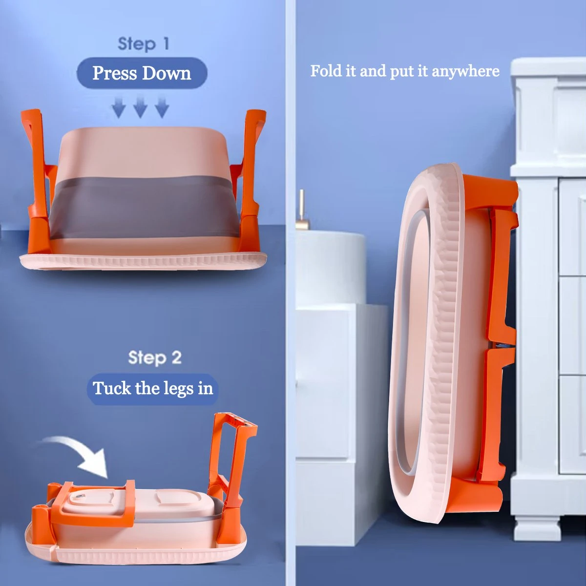 K IKIDO Babybadje - Bad Baby - Opvouwbare Babybadje - Babybadkuip - Met Steunkussen & Badkruk - Opvouwbaar Bad Kinderen - Bath Bucket - Oranje - Image 3