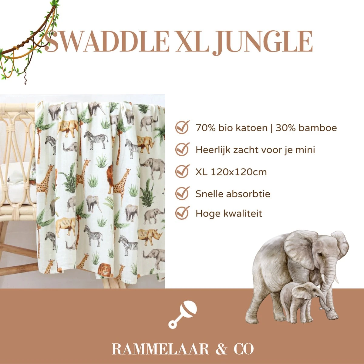 Hydrofiele Doeken - Hydrofiele Doek XL - Jungle - Hydrofiel - Safari - 120x120cm - Hydrofiel - Swaddle - Hydrofiele Luier -XL - Bamboe - Hydrofieldoek - Hydrofiele Doek Giraffe - Emmailloter - Kraamcadeau - Image 5