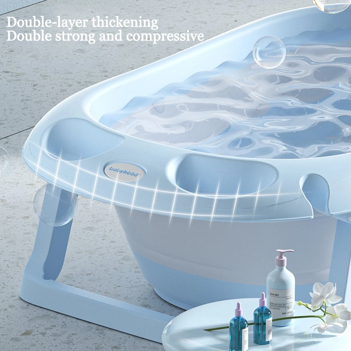 K IKIDO Babybadje - 3 In 1 Opvouwbaar - Multifunctioneel - Inclusief Badkussen - Baby Badje - Babybad - Peuterbadje - Lichtgewicht - Blauw - Image 4