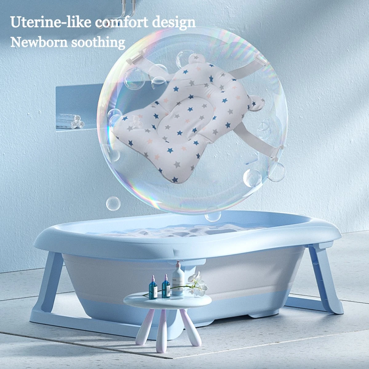 K IKIDO Babybadje - 3 In 1 Opvouwbaar - Multifunctioneel - Inclusief Badkussen - Baby Badje - Babybad - Peuterbadje - Lichtgewicht - Blauw - Image 8