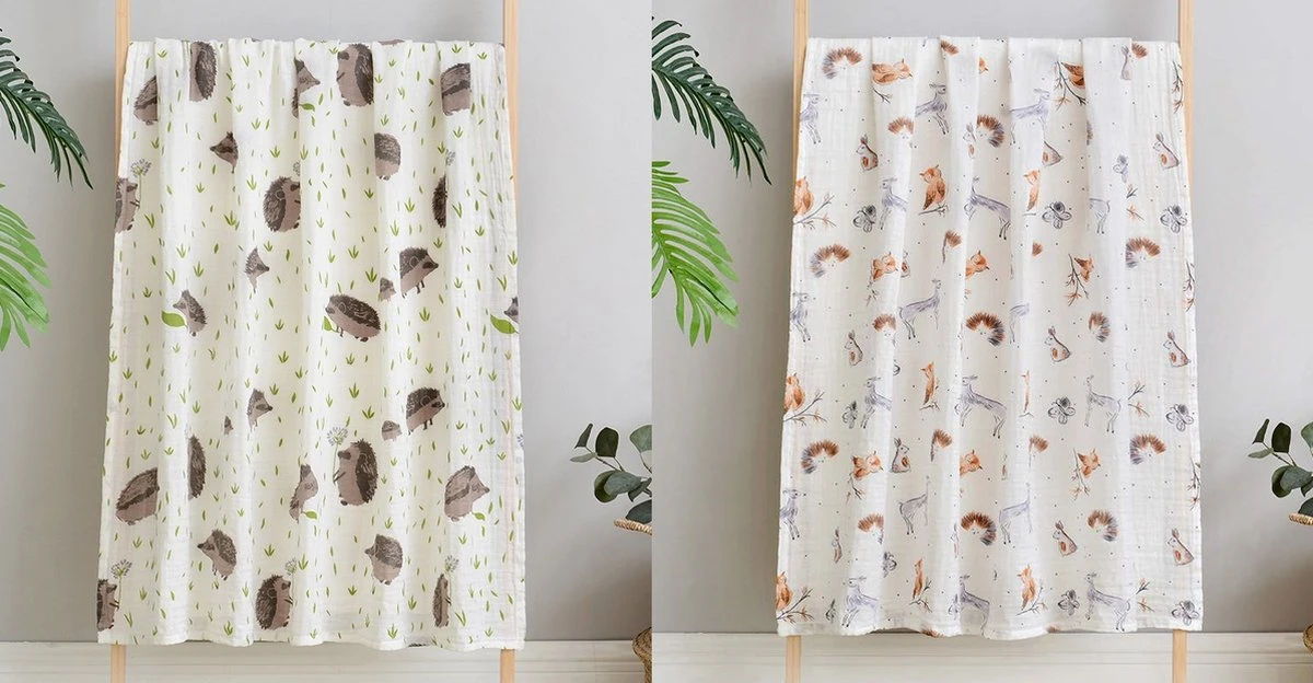 Set Van 2 | Hydrofiele Doeken XL - 120x120 Cm - Inbakerdoek - Egels - Swaddle Doek Groot - Hydrofiele Luier