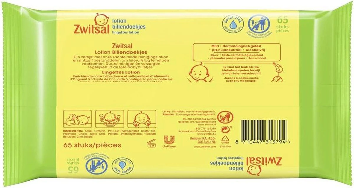Zwitsal - Billendoekjes Lotion - 12 X 65 - 780 Babydoekjes - Image 2
