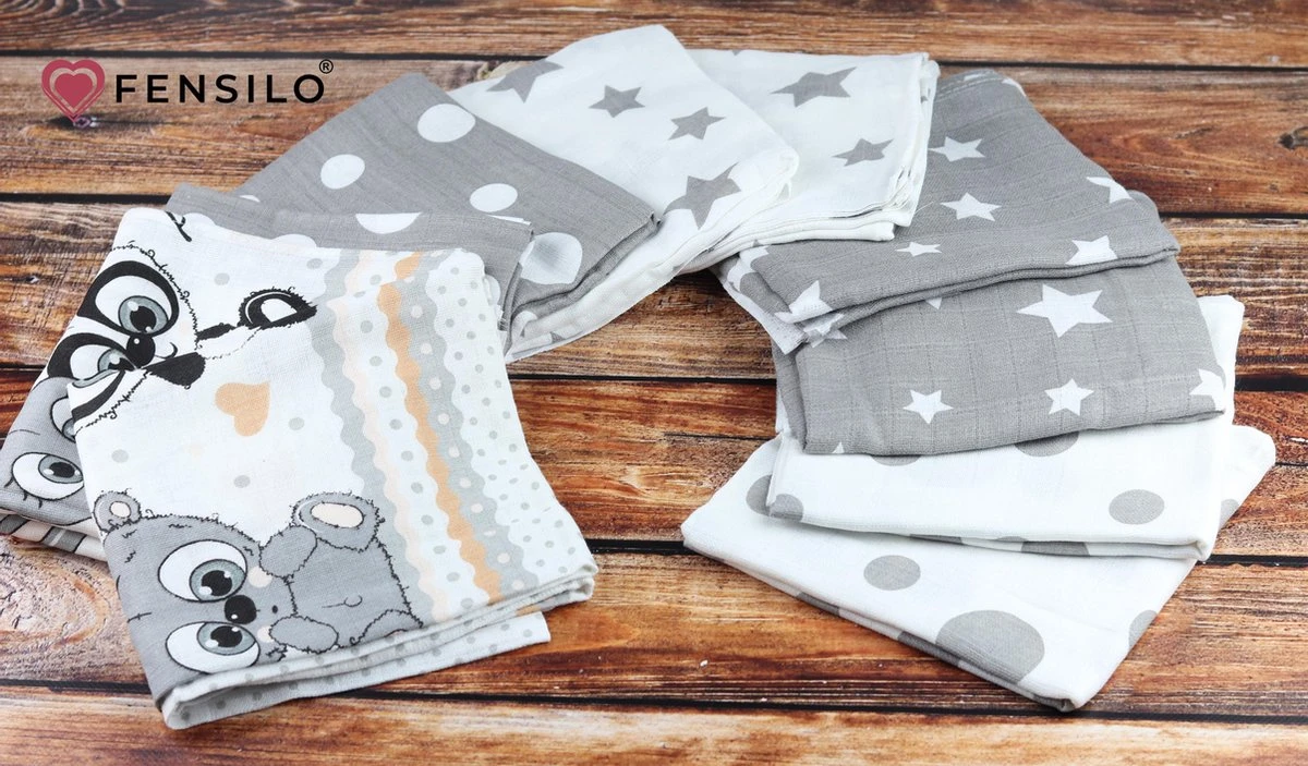 Hydrofiele Luiers - Hydrofiele Doeken - 70 X 80 Cm - 10 Pack – Grijs – Sterren - EU Gefabriceerd – FENSILO Hydrofiele Doeken - Image 2