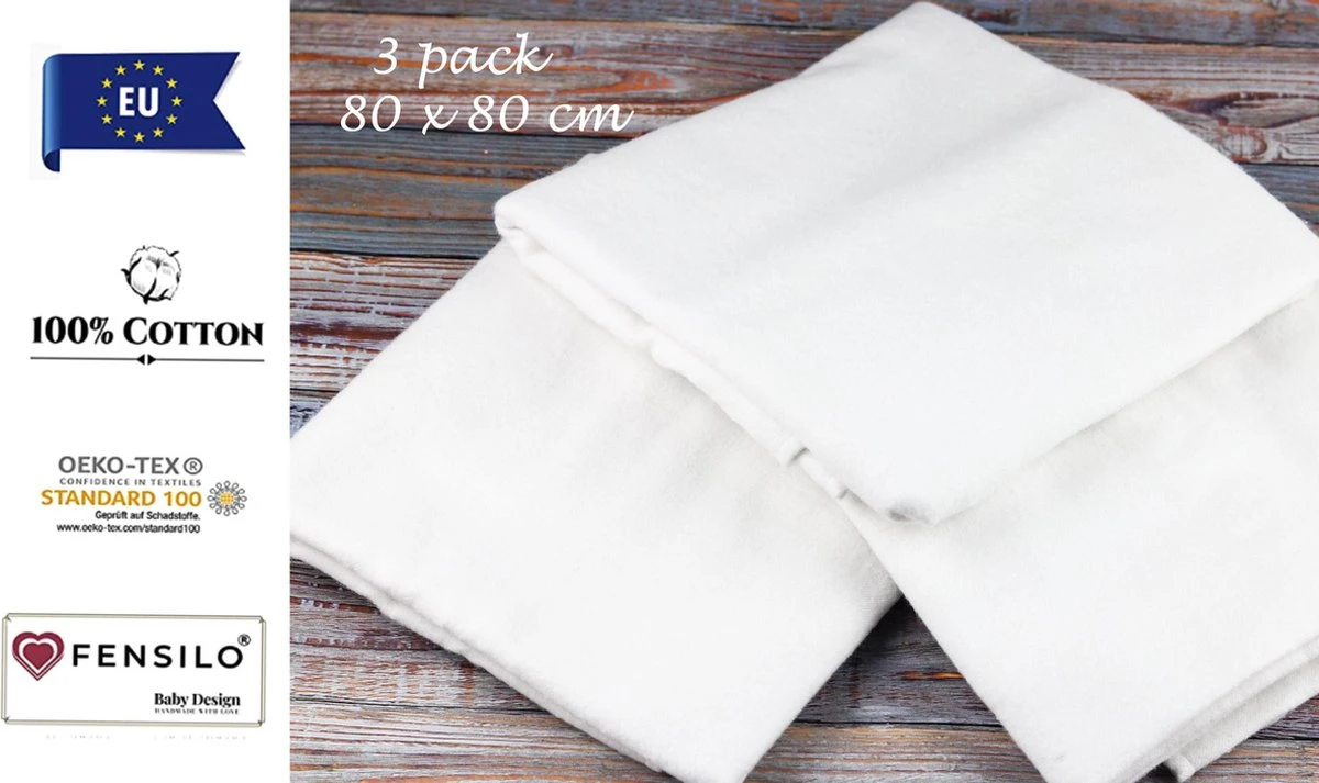 Flanellen Luiers - 3 Pack - 80cm X 80cm - Wit - FENSILO - Image 2