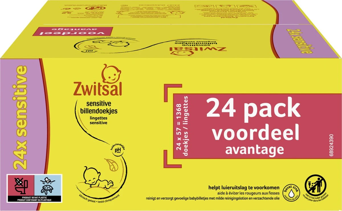 Zwitsal Baby Sensitive Billendoekjes Alcoholvrij - 1368 Doekjes - Voordeelverpakking - Image 3
