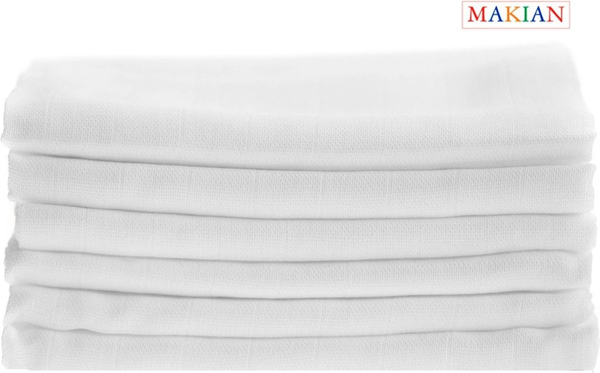 Makian Hydrofiele Luiers - Hydrofiele Doeken 80x80cm - Set Van 6 - Wit
