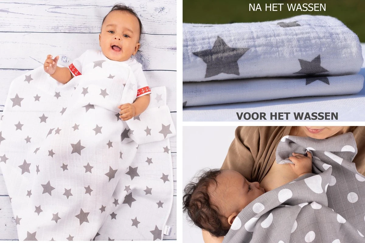 Hydrofiele Luiers - Hydrofiele Doeken - 70 X 80 Cm - 10 Pack – Grijs – Sterren - EU Gefabriceerd – FENSILO Hydrofiele Doeken - Image 3