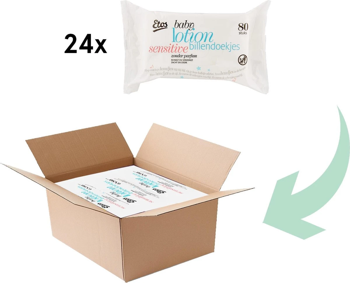 Etos Baby Lotion Sensitive Billendoekjes - 1920 Stuks (24x 80 Stuks) - Image 4