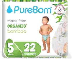 PureBorn Bamboe Luiers - Maat 5 (11-18kg) - 22 Stuks | Flowers