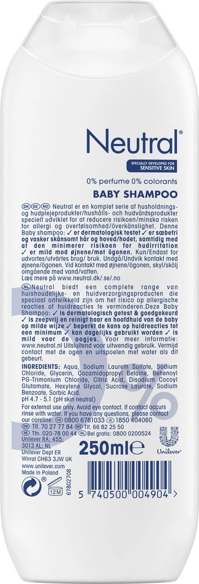 Neutral 0% Baby Shampoo Parfumvrij - 750 Ml - Voordeelverpakking - Image 3
