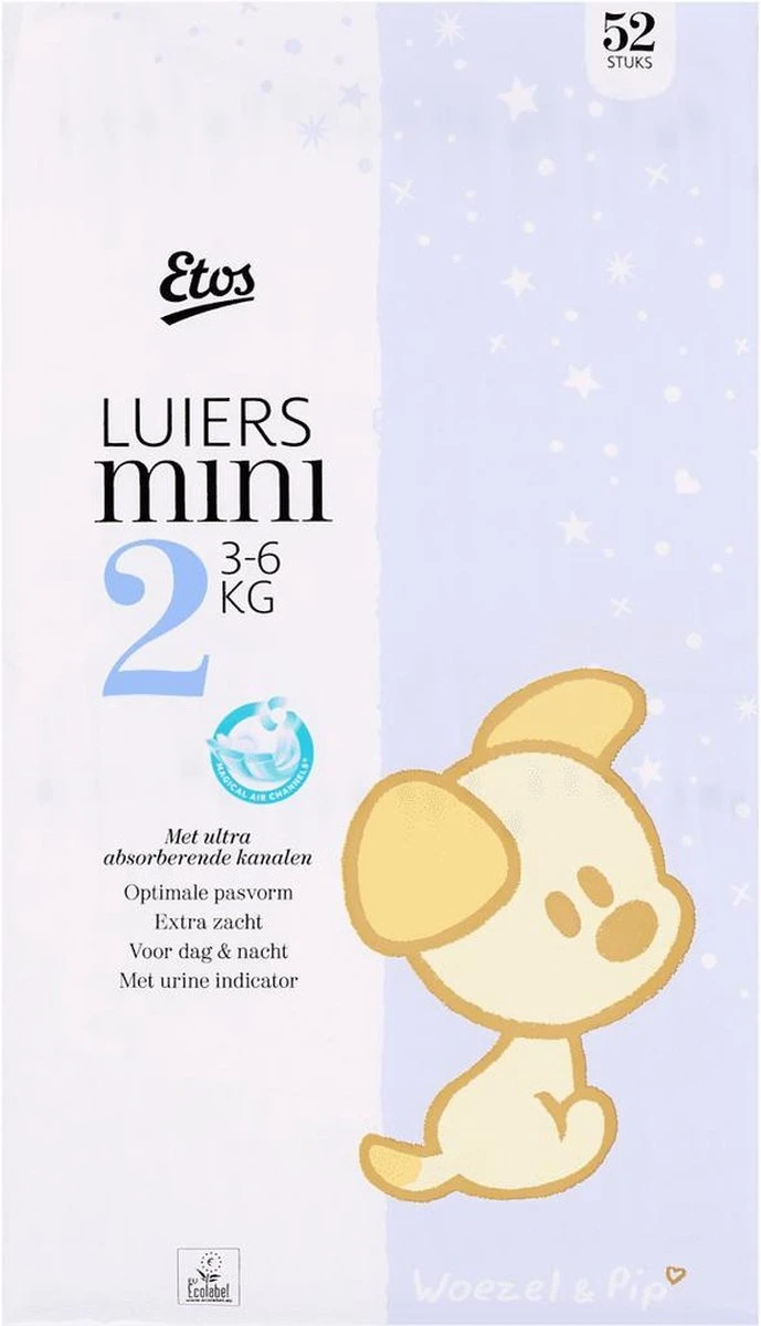 Etos Woezel & Pip Luiers Mini Maat 2 - 3-6 Kg - 156 Stuks (3 X 52 Stuks) - Image 2