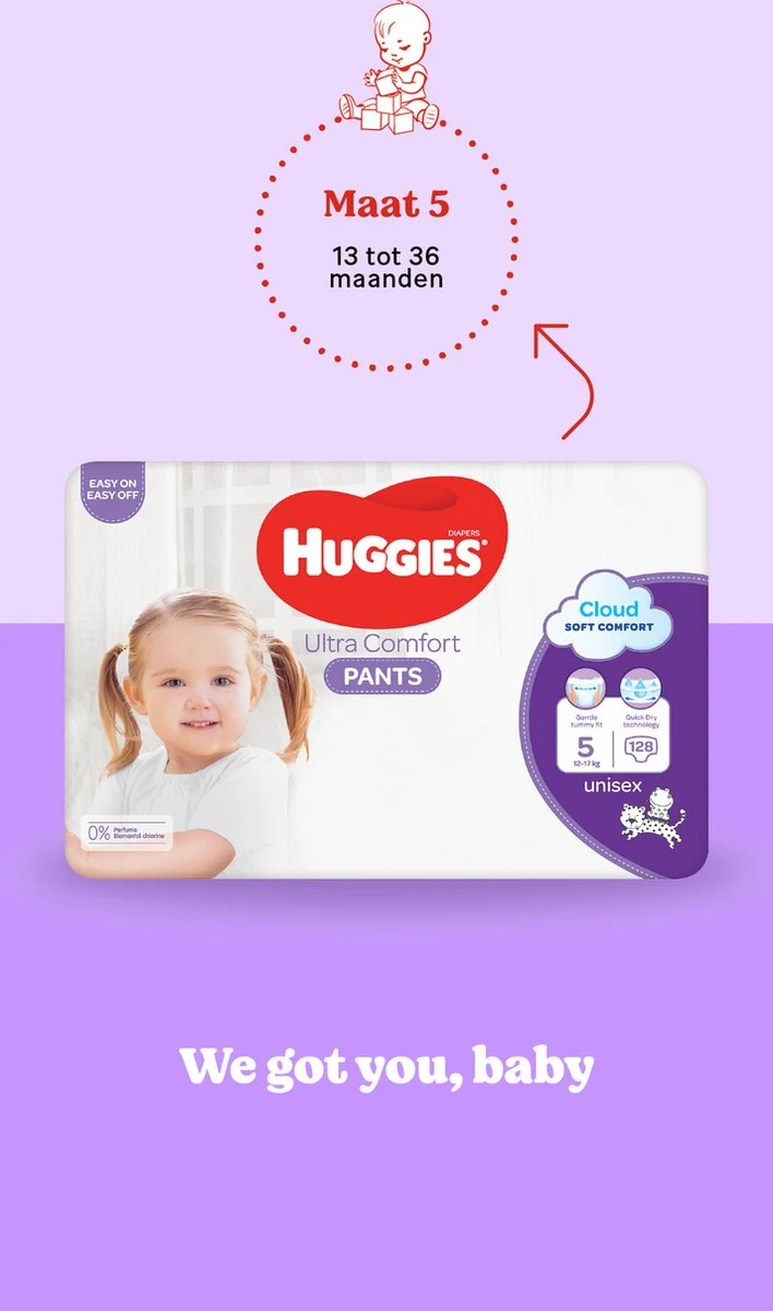 Huggies Luierbroekjes - Maat 5 (12 Tot 17 Kg) - Ultra Comfort - Unisex - 128 Stuks - Maandbox - Image 13