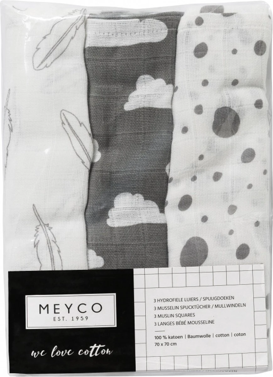 Meyco Clouds/Dots/Feathers Hydrofiele Doeken - 3-pack - Grey - 70x70cm - Image 6